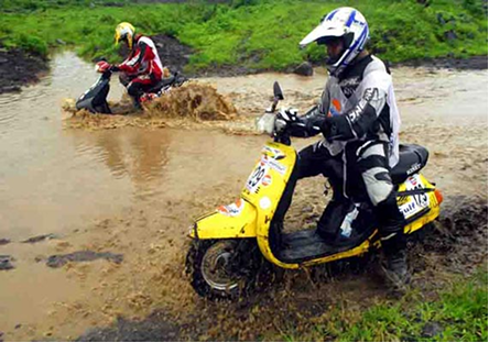 Kinetic scooter in monsoon India